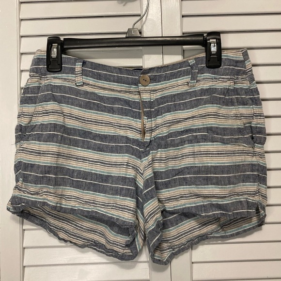 British Khaki Pants - British Khaki 100% Linen Tan And Blue Striped Shorts Size 2